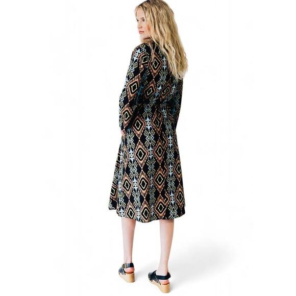 Never A Wallflower Kelli Midi Dress in Black IKAT Long Sleeve NEW NWT Small S - Picture 4 of 7